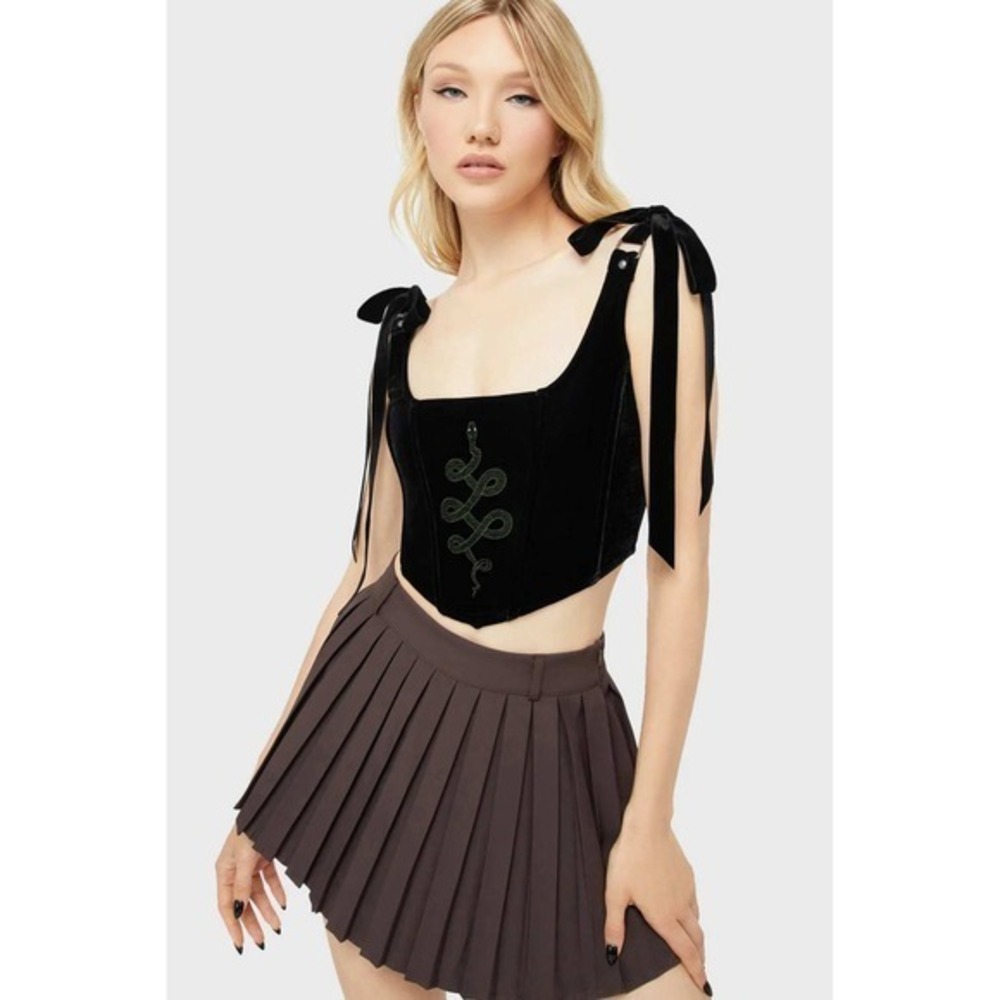 Killstar Eves Venom Corset Top Black Velvet Snake Embroidery XS Whimsigoth Alt